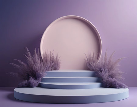 3d render, abstract minimal scene with round podium, pedestal or platformの素材