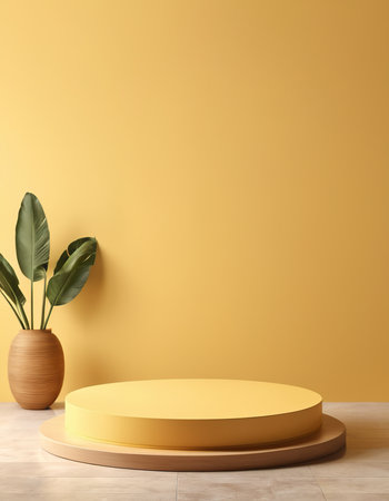 3d render of minimal geometric forms. Brown podium for product presentation.の素材