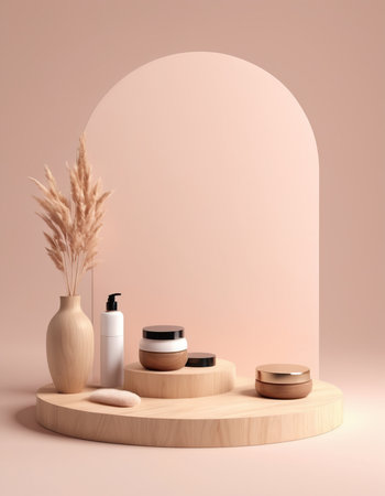 3d render of cosmetic product display podium in minimal style. Beauty concept.の素材