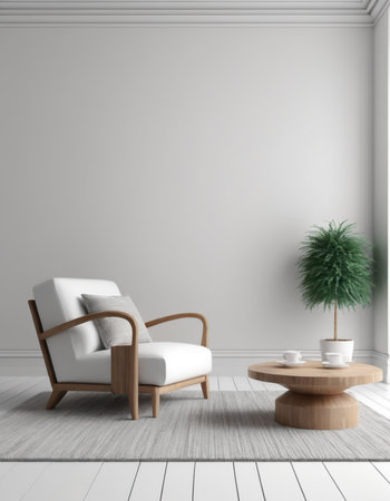 interior with armchair, coffee table and plant. 3d illustrationの素材