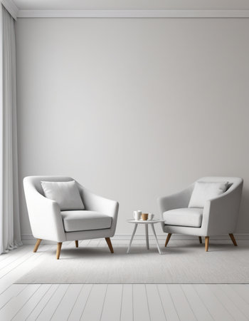 White armchairs in modern interior with copy space. 3d renderの素材