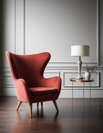 Luxury red armchair in classic interior. 3d renderの素材