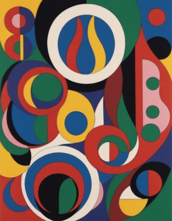 abstract background with circles and lines in blue, red, yellow and greenの素材