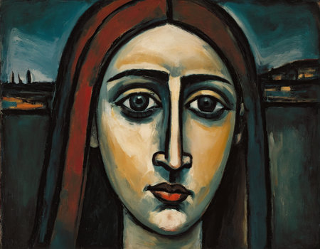 Art painting Oil on canvas. Portrait of a beautiful woman.の素材