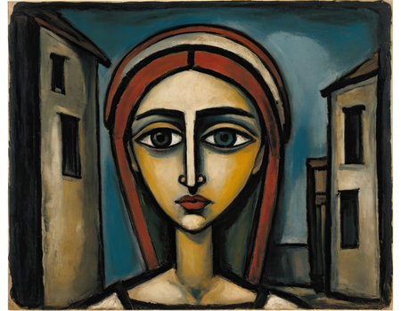 A painting of the Virgin Mary in the streets of the city.の素材