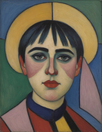 Portrait of a young woman with painted face, close-upの素材