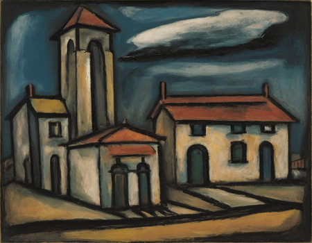 Sketch of the village in the style of oil painting.の素材