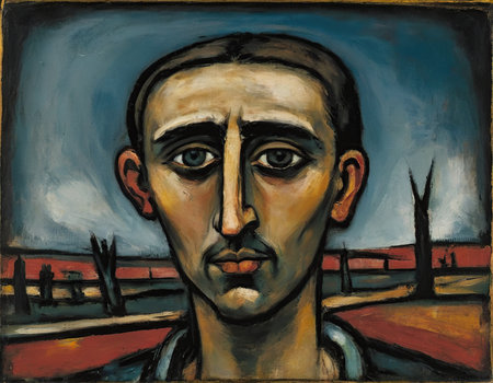 Original oil painting on canvas. Portrait of a man with a mustache.の素材