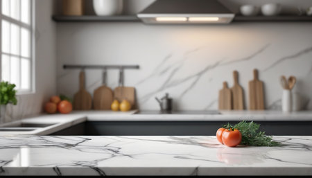 Tomato countertop in modern kitchen. 3d renderingの素材