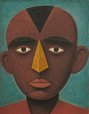 Portrait of a black man with a brown mask on his faceの素材