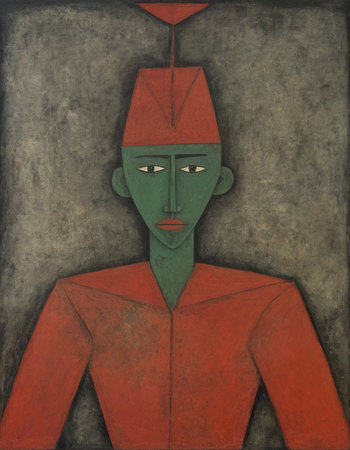 Illustration of a man in a red helmet on a grunge backgroundの素材