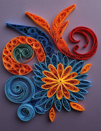 Colorful paper flowers in shape of dragon on gray background. 3d renderingの素材