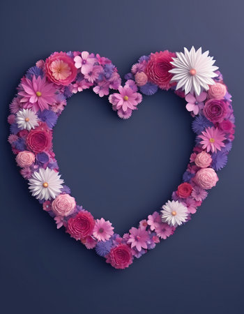 Heart made of beautiful flowers on blue background, valentines day conceptの素材