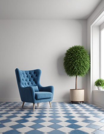 interior with blue armchair. 3d illustration, renderingの素材