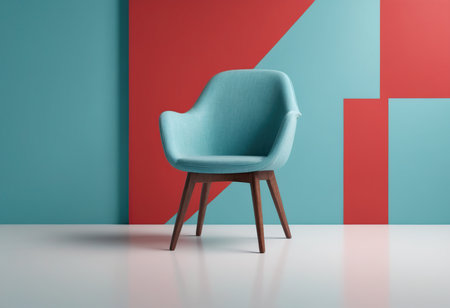 Blue armchair in modern interior with red and blue wall. 3D Renderingの素材