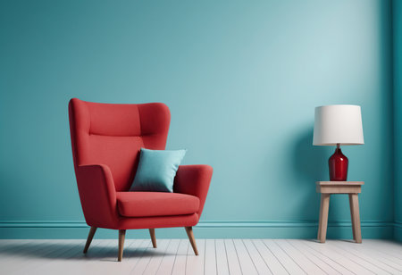 interior with red armchair and floor lamp, 3d renderの素材