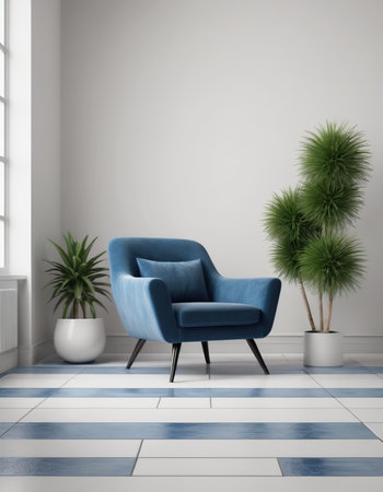 interior with blue armchair. 3d render illustration mock upの素材