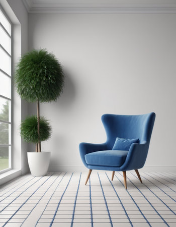 interior with blue armchair. 3d illustration renderingの素材