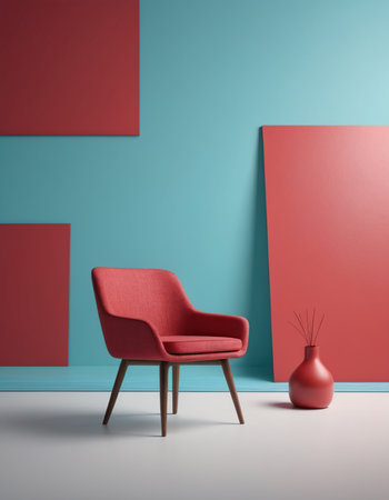 Modern interior with red armchair and red vase. 3d renderの素材
