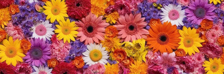 Flower background. Multicolored gerbera daisies.の素材