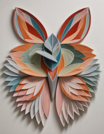Colorful origami butterfly made of paper on a white background.の素材