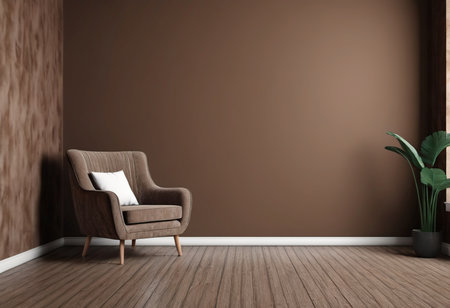 interior with armchair, 3d render, brown wall and floorの素材