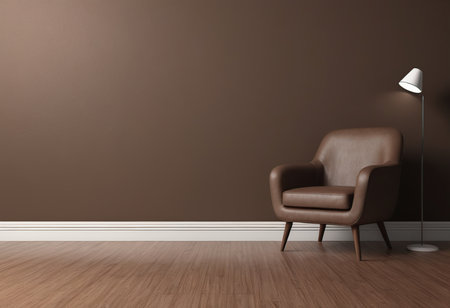interior with brown armchair. 3d render illustration mock upの素材