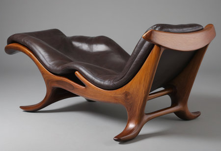 wooden armchair on gray background. 3d render image.の素材