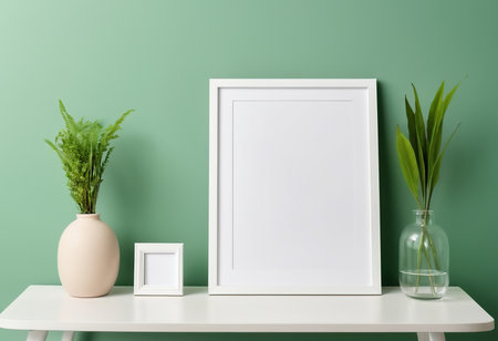 Mock up poster frame in modern interior background, 3d renderの素材