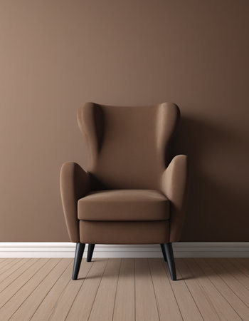 Brown armchair in empty room, 3d render. Interior designの素材