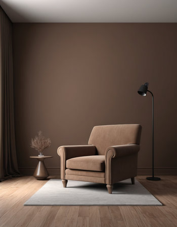 interior with brown armchair. 3d render illustration mock upの素材