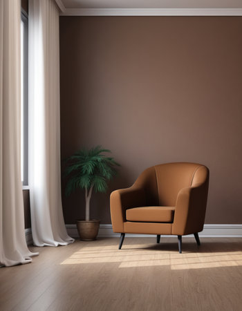 interior with brown armchair. 3d render illustration mock upの素材