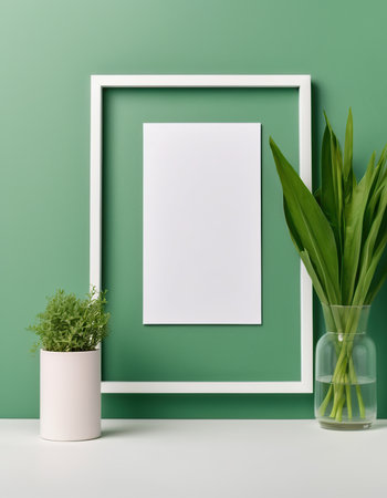 Mock up poster frame in modern interior background, 3d renderの素材
