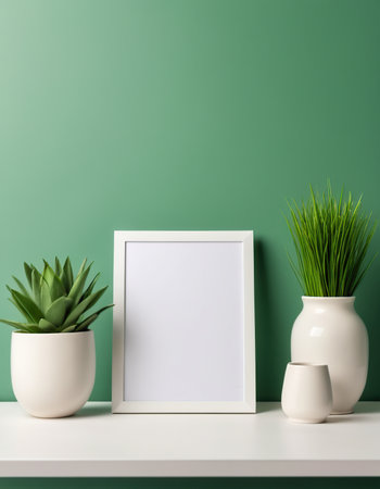 Mock up poster frame in interior background, 3d render illustrationの素材
