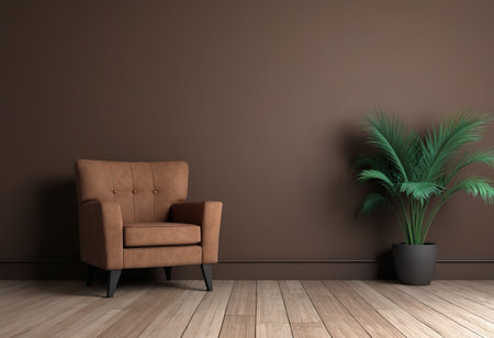 interior with brown armchair. 3d render illustration mock upの素材