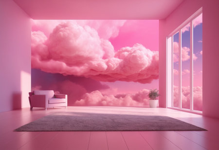 Interior of modern living room with pink walls, carpet and sofa. 3d renderの素材
