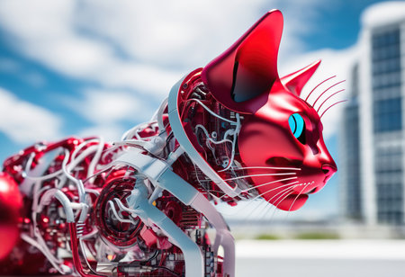 Cat in the city. 3D illustration. 3D rendering.の素材