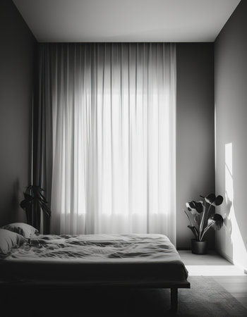 Bedroom interior in black and white tone. 3D rendering.の素材
