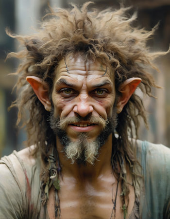 Portrait of a man with a long beard and a dirty faceの素材