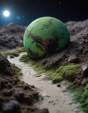 fantasy alien planet. mountain. 3D illustration. Moon.の素材