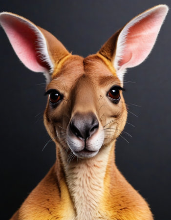 Portrait of a cute kangaroo on a black background.の素材