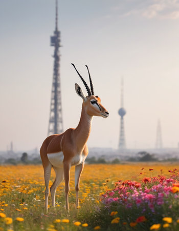 Impala in the meadow with the Eiffel tower in the backgroundの素材