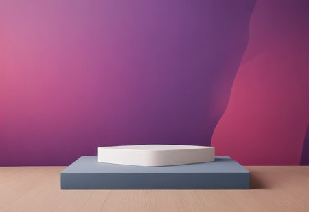 3d rendering of minimal geometric forms. Blue podium for product presentation.の素材