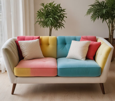 Sofa with colorful pillows in the living room at homeの素材