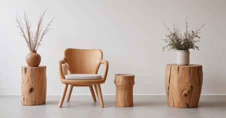 Wooden chair and vase in living room interior with copy spaceの素材