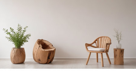 Interior of modern living room with wooden armchair and vaseの素材