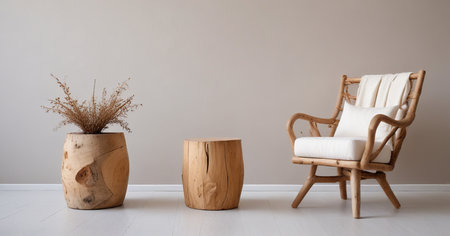 Modern living room interior with wooden armchairs and plant in vaseの素材