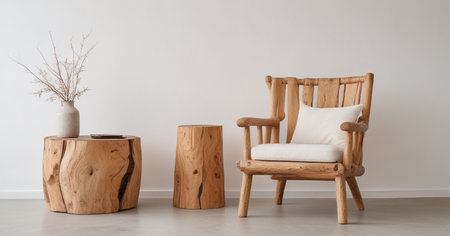 Modern living room interior with wooden armchairs and vase with dried flowersの素材