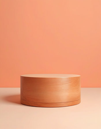 Minimal scene with wooden podium for product presentation. 3d renderの素材