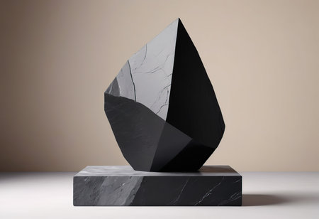 Minimalist abstract background with black marble podium. 3d renderの素材